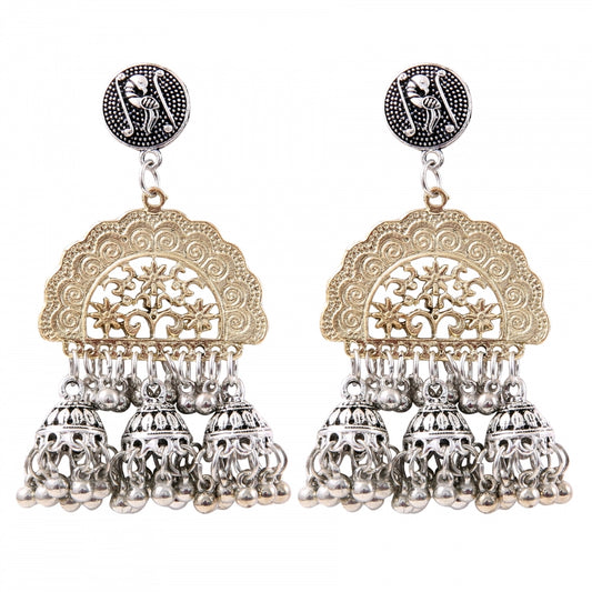 Generic Women's Gold Plated Hook Dangler Hanging Afgani Earrings-Golden