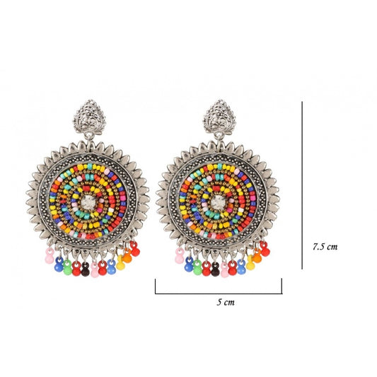 Generic Women's Oxidized Silver plated Hook Dangler Hanging Afgani Earrings-Multi