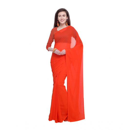 Generic Women's Dyed Saree(Orange,5-6 Mtrs)