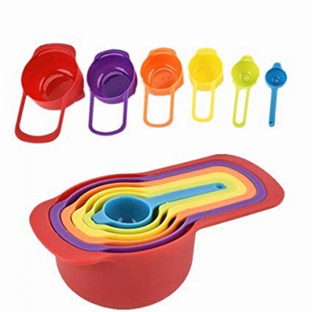 Generic Pack Of_2 Plastic Colorful Measuring Spoon Measuring Cup(6 Pcs Set) (Color: Assorted)