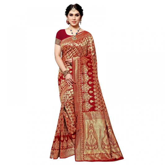Generic Women's Jacquard Silk Kanjivaram Jacquard Silk Saree With Blouse (Red, 5-6 Mtrs)
