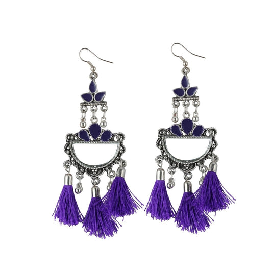 Generic Women's Silver Plated Afgani Tassel Earring (Color: Purple)