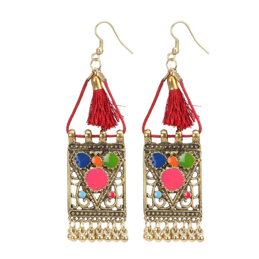 Generic Women's Oxidize Gold plated Hook Dangler Hanging Tassels Earring (Color: Multi Color)