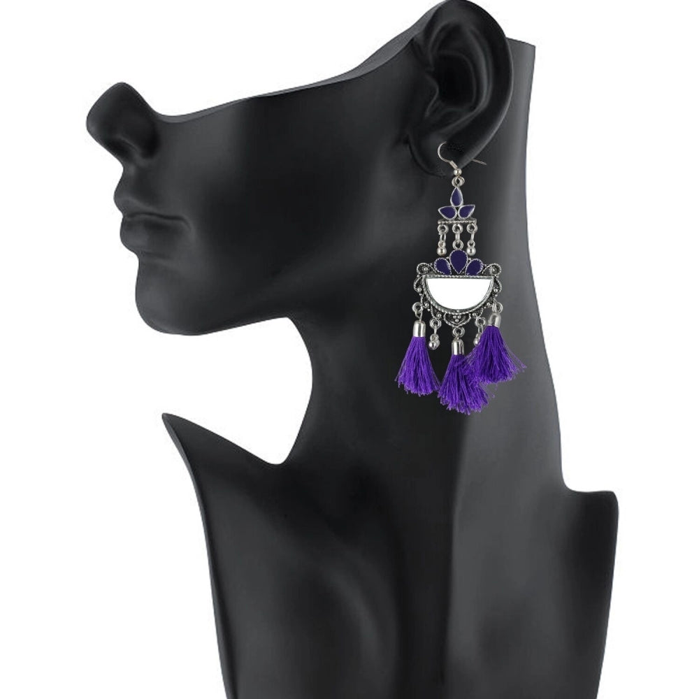 Generic Women's Silver Plated Afgani Tassel Earring (Color: Purple)