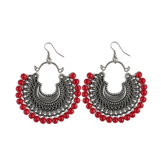 Generic Women's Silver Plated Hook Dangler Hanging Beads Earring (Color: Red)