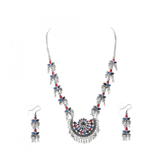 Generic Oxodised Silver Strand Necklace Set For Women