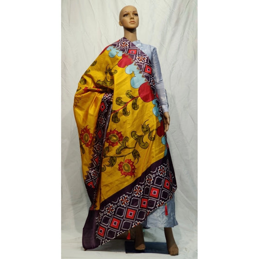 Generic Women's Khadi Silk Digital Printed Dupatta (Musterd Yellow, Length:2-2.4 mtr)