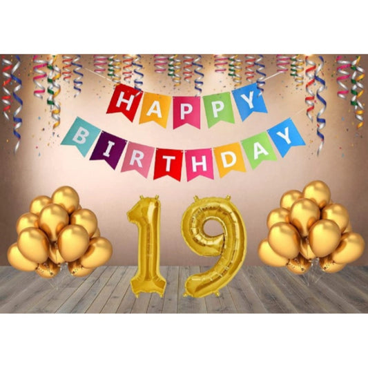 Generic 19Th Happy Birthday Decoration Combo With Multi Color Banner (Multicolor)