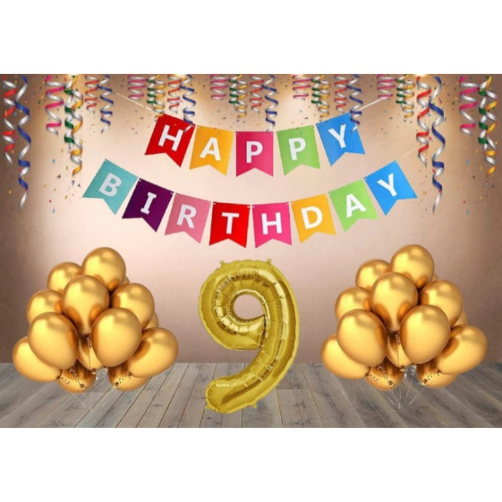 Generic 9Th Happy Birthday Decoration Combo With Multi Color Banner (Multicolor)