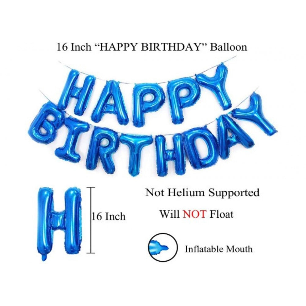 Generic 14Th Happy Birthday Decoration Combo With Foil And Star Balloons (Blue, Silver)