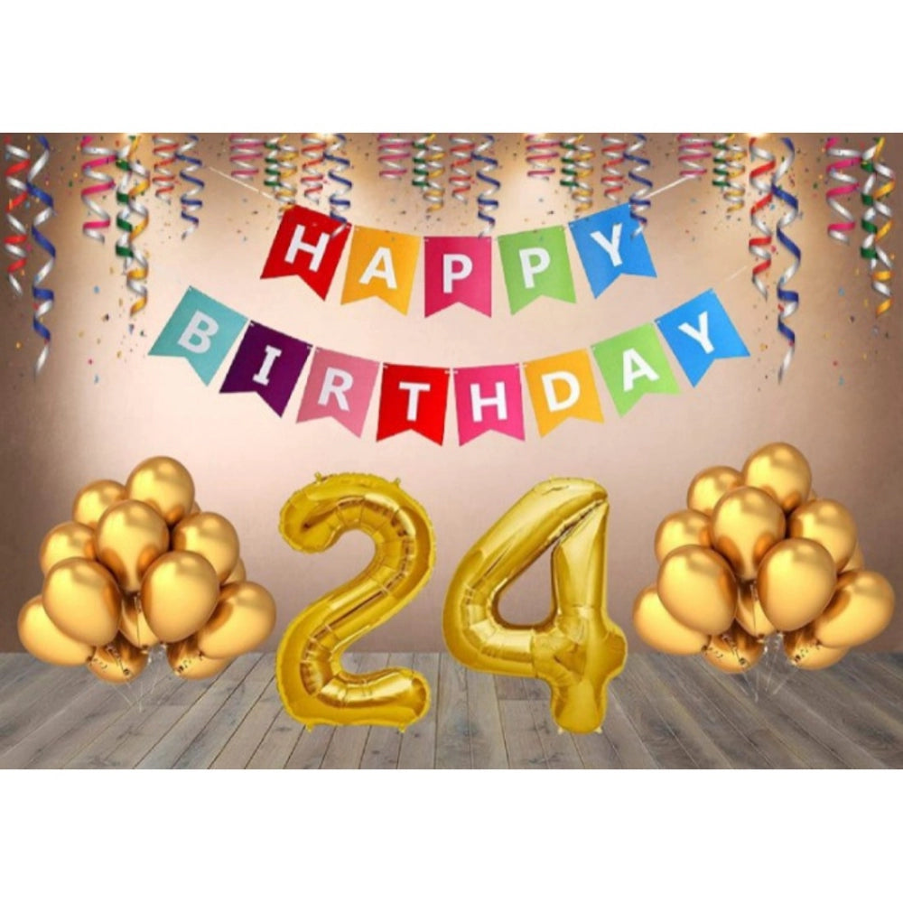 Generic 24Th Happy Birthday Decoration Combo With Multi Color Banner (Golden)