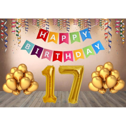 Generic 17Th Happy Birthday Decoration Combo With Multi Color Banner (Multicolor)