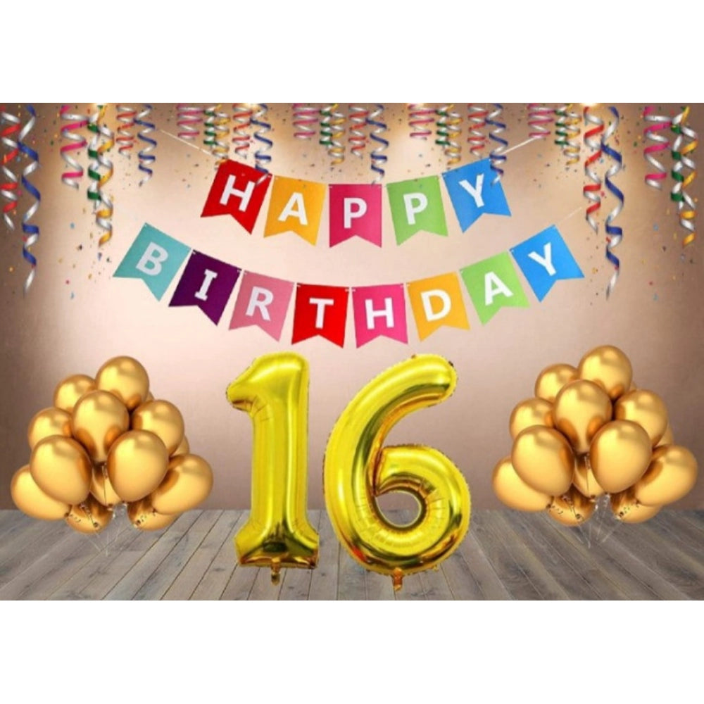 Generic 16Th Happy Birthday Decoration Combo With Multi Color Banner (Multicolor)