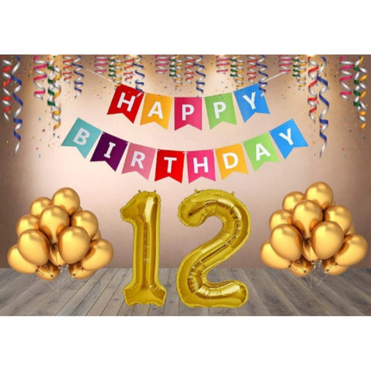 Generic 12Th Happy Birthday Decoration Combo With Multi Color Banner (Multicolor)