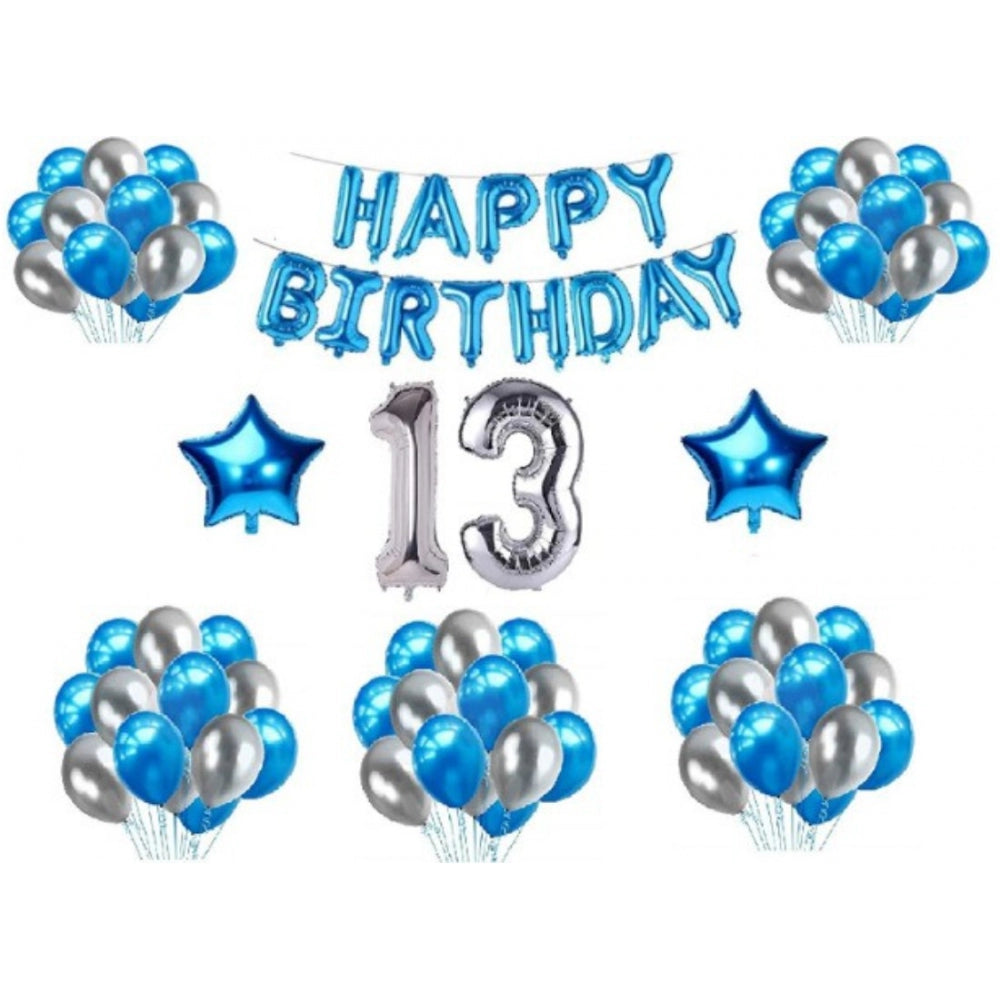 Generic 13Th Happy Birthday Decoration Combo With Foil And Star Balloons (Blue, Silver)