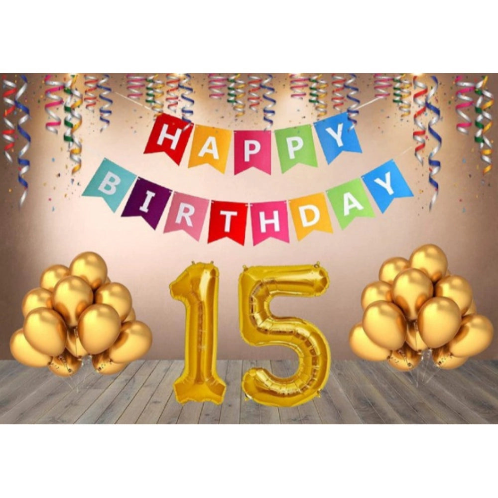 Generic 15Th Happy Birthday Decoration Combo With Multi Color Banner (Multicolor)