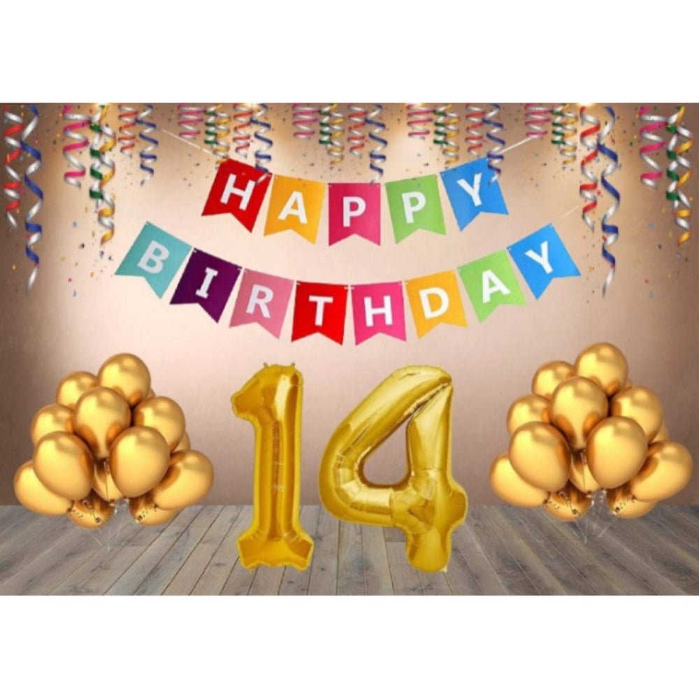 Generic 14Th Happy Birthday Decoration Combo With Multi Color Banner (Multicolor)