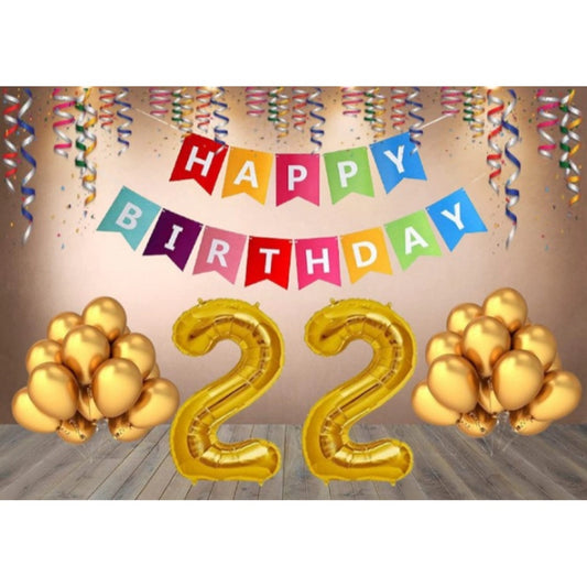 Generic 22Nd Happy Birthday Decoration Combo With Multi Color Banner (Golden)