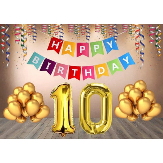 Generic 10Th Happy Birthday Decoration Combo With Multi Color Banner (Multicolor)