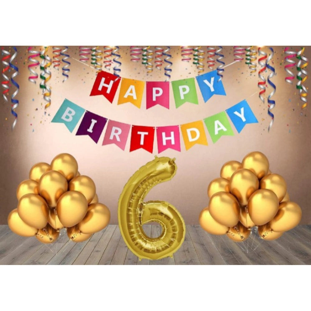 Generic 6Th Happy Birthday Decoration Combo With Multi Color Banner (Multicolor)