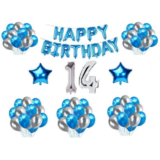 Generic 14Th Happy Birthday Decoration Combo With Foil And Star Balloons (Blue, Silver)