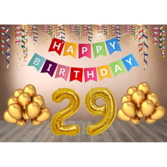 Generic 29Th Happy Birthday Decoration Combo With Multi Color Banner (Golden)