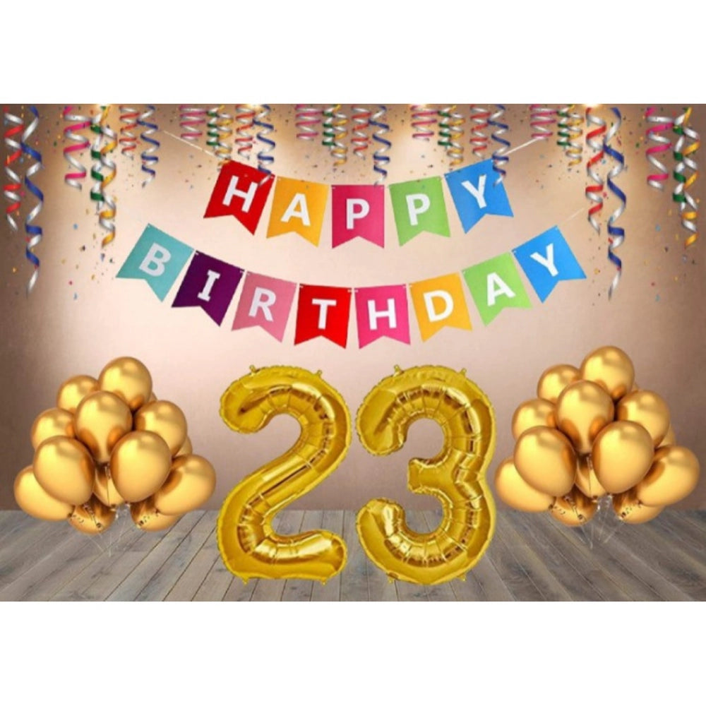 Generic 23Rd Happy Birthday Decoration Combo With Multi Color Banner (Golden)