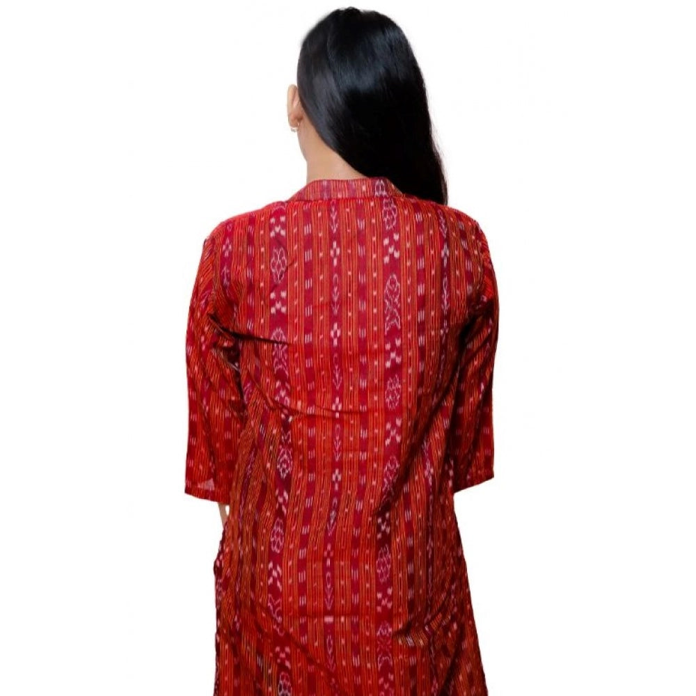 Generic Women's Sambalpuri Certified Handloom Cotton Straight Kurti (Maroon)