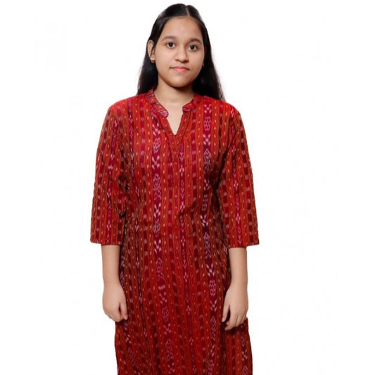 Generic Women's Sambalpuri Certified Handloom Cotton Straight Kurti (Maroon)