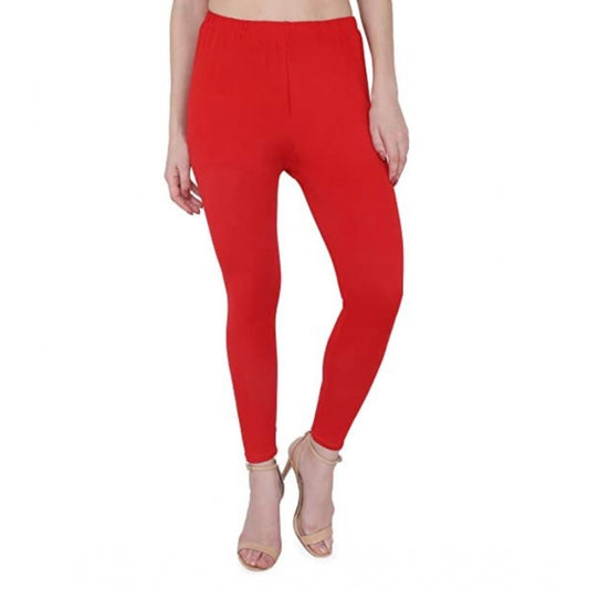 Generic Women's Cotton Stretchable Skin Fit Ankle Length Leggings (Red)