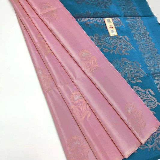 Generic Women's Borderless Kanjivaram Silk Sarees With Unstitched Blouse (Pink)
