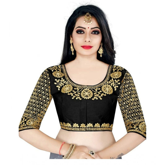 Generic Women's Half Sleeve Ultra satin Readymade Blouse (Black, Free Size: Up To 34 Inch)