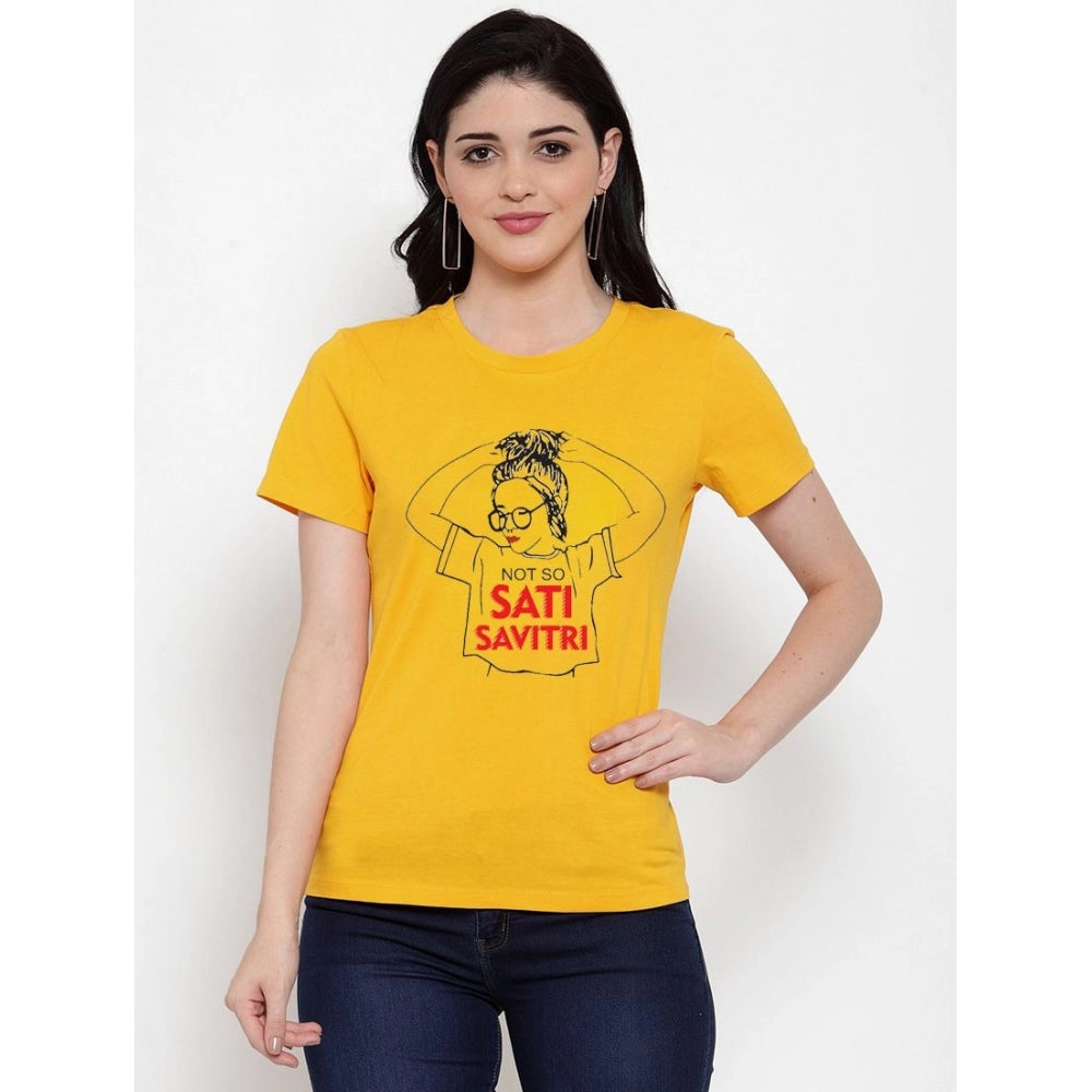 Generic Women's Cotton Blend Not So Sati Savitri Printed T-Shirt (Yellow)