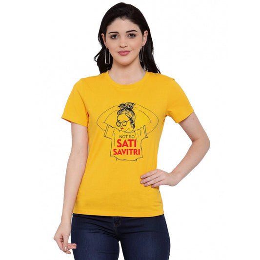Generic Women's Cotton Blend Not So Sati Savitri Printed T-Shirt (Yellow)