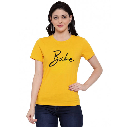 Generic Women's Cotton Blend Babe Printed T-Shirt (Yellow)
