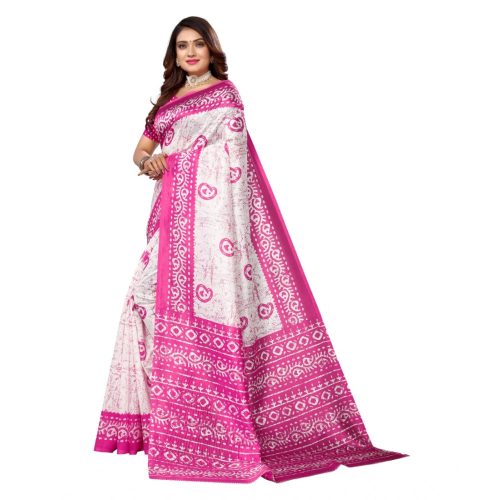 Generic Women's Art Silk Printed Saree With Unstitched Blouse (Pink, 5-6 Mtrs)