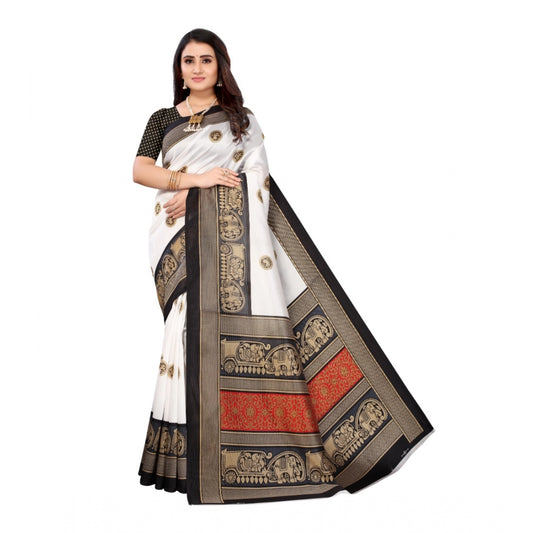 Generic Women's Art Silk Printed Saree With Unstitched Blouse (Black, 5-6 Mtrs)