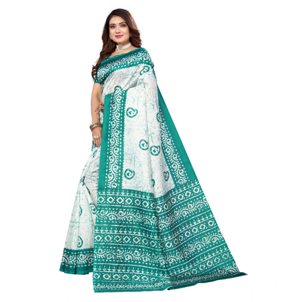 Generic Women's Art Silk Printed Saree With Unstitched Blouse (Green, 5-6 Mtrs)
