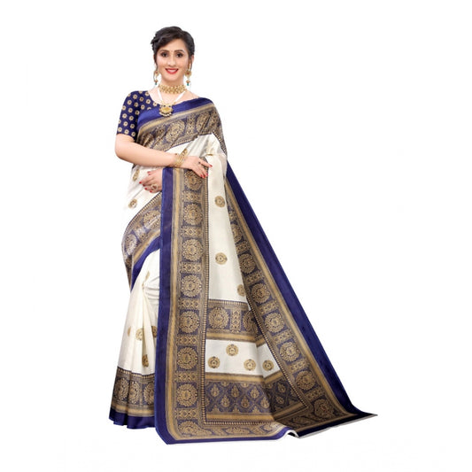 Generic Women's Art Silk Printed Saree With Unstitched Blouse (Navy Blue, 5-6 Mtrs)