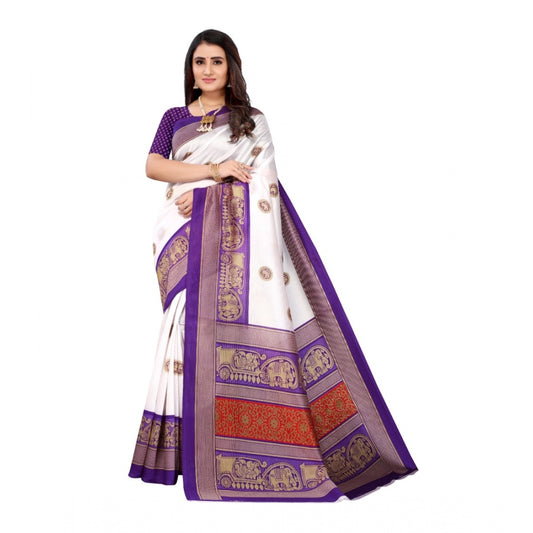 Generic Women's Art Silk Printed Saree With Unstitched Blouse (Purple, 5-6 Mtrs)