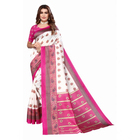 Generic Women's Art Silk Printed Saree With Unstitched Blouse (Pink, 5-6 Mtrs)