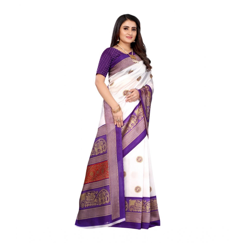 Generic Women's Art Silk Printed Saree With Unstitched Blouse (Purple, 5-6 Mtrs)