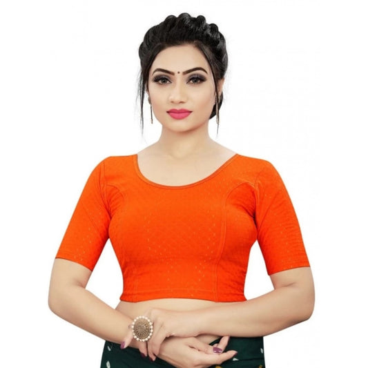 Generic Women's Cotton Lycra Blend Solid Non Padded Readymade Blouse (Orange, Size: Free Size)