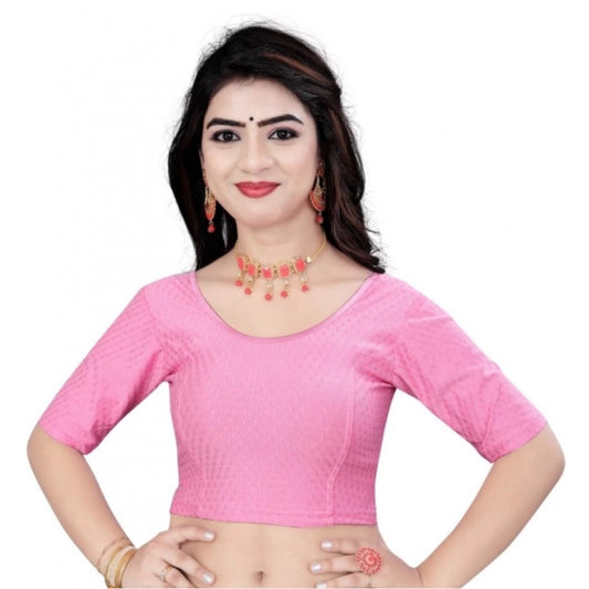 Generic Women's Cotton Lycra Blend Solid Non Padded Readymade Blouse (Pink, Size: Free Size)