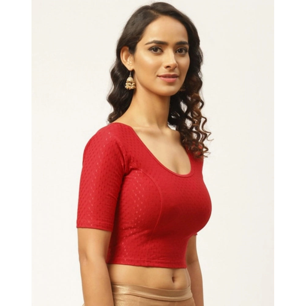 Generic Women's Cotton Lycra Blend Solid Non Padded Readymade Blouse (Red, Size: Free Size)