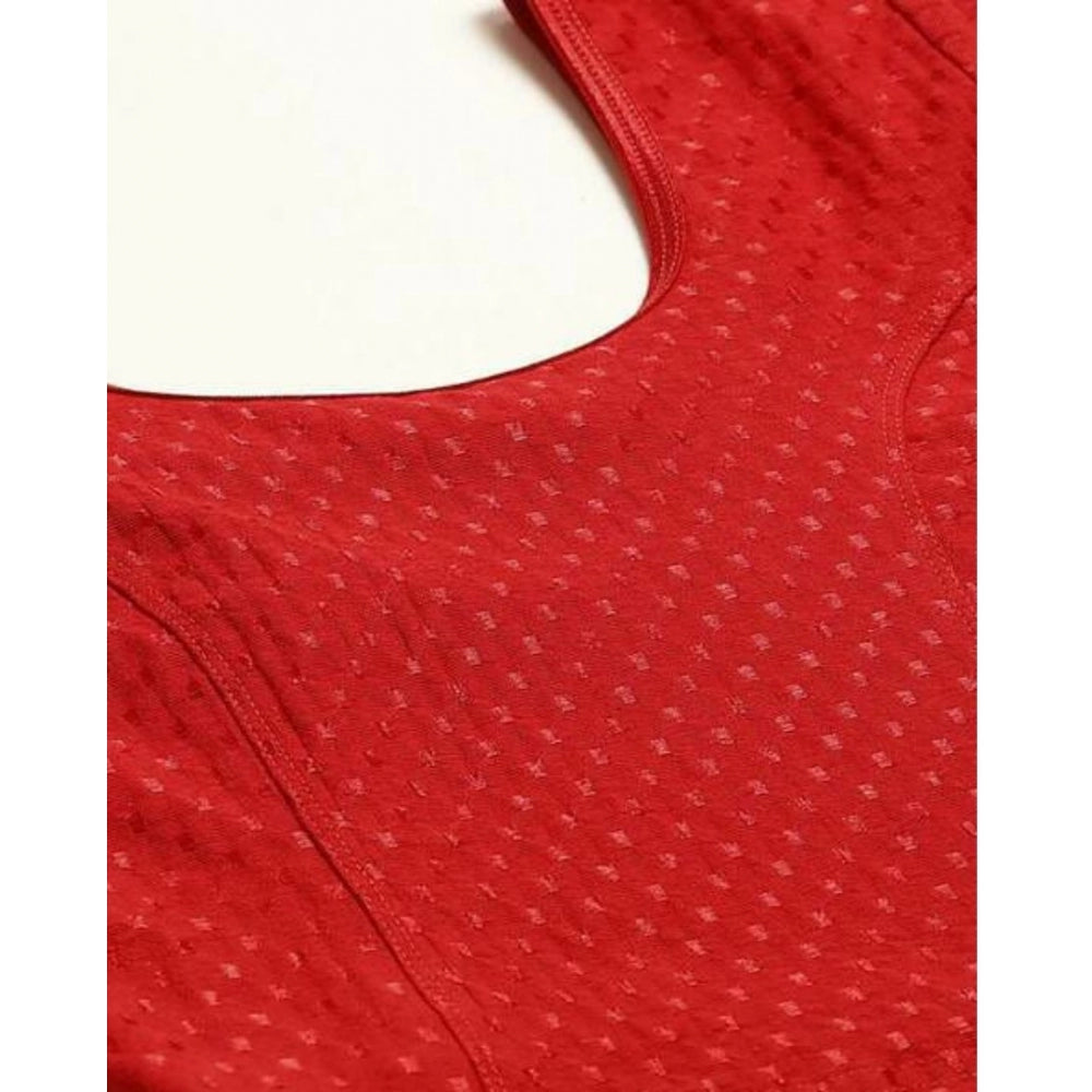 Generic Women's Cotton Lycra Blend Solid Non Padded Readymade Blouse (Red, Size: Free Size)