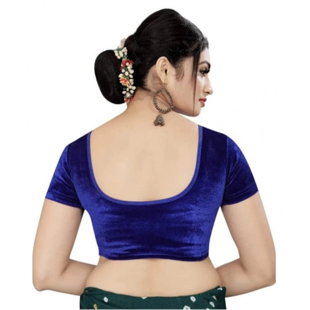 Generic Women's Velvet Solid Non Padded Readymade Blouse (Dark Blue, Size: Free Size)