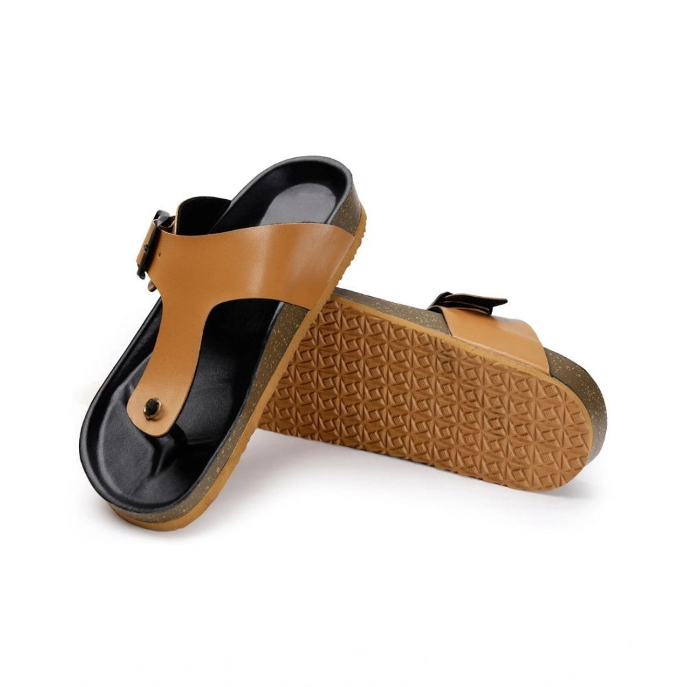 Generic Unisex Cork Adjustable Buckle Straps Cork Sandals (Tan)