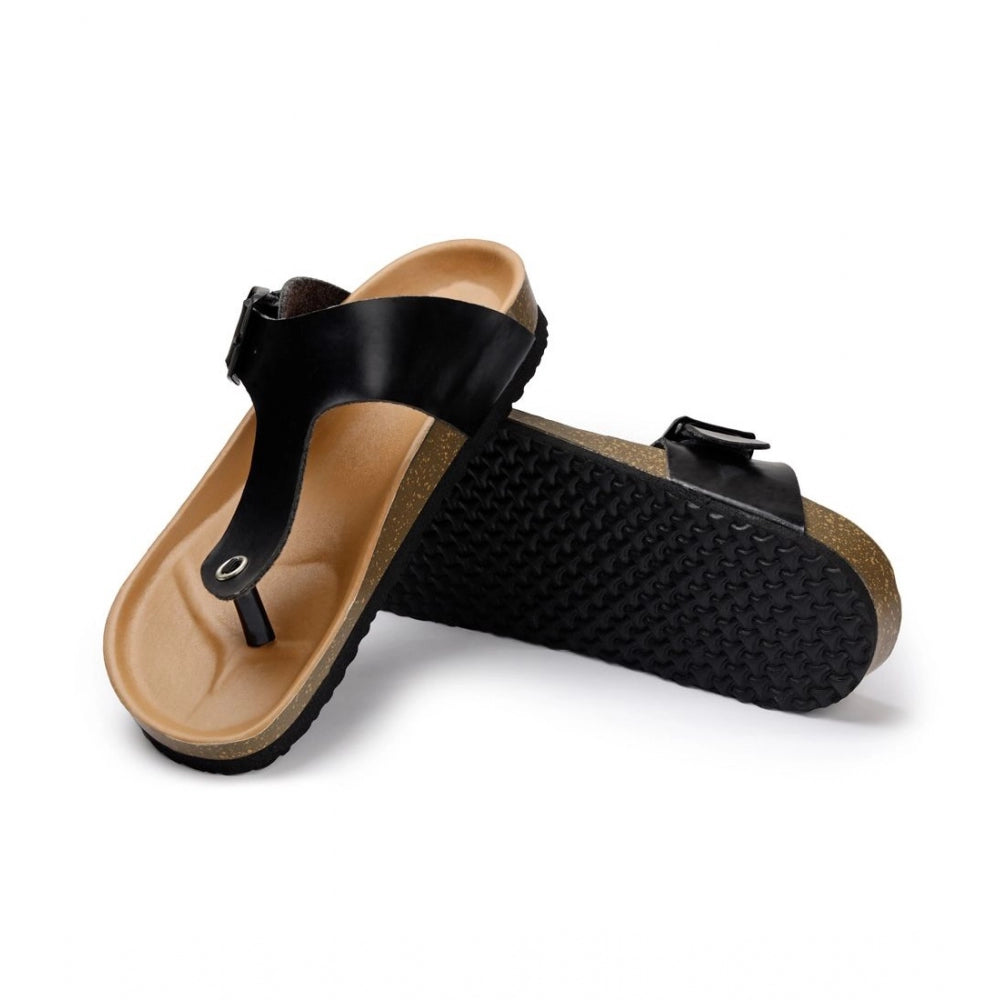 Generic Unisex Cork Adjustable Buckle Straps Cork Sandals (Black)