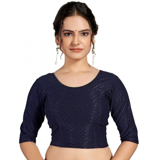 Generic Women's Cotton Lycra Blend Solid Non Padded Readymade Blouse (Navy Blue, Size: Free Size)